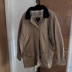 Hunt Club Tan Jacket with dark collar and Plaid Lining men medium